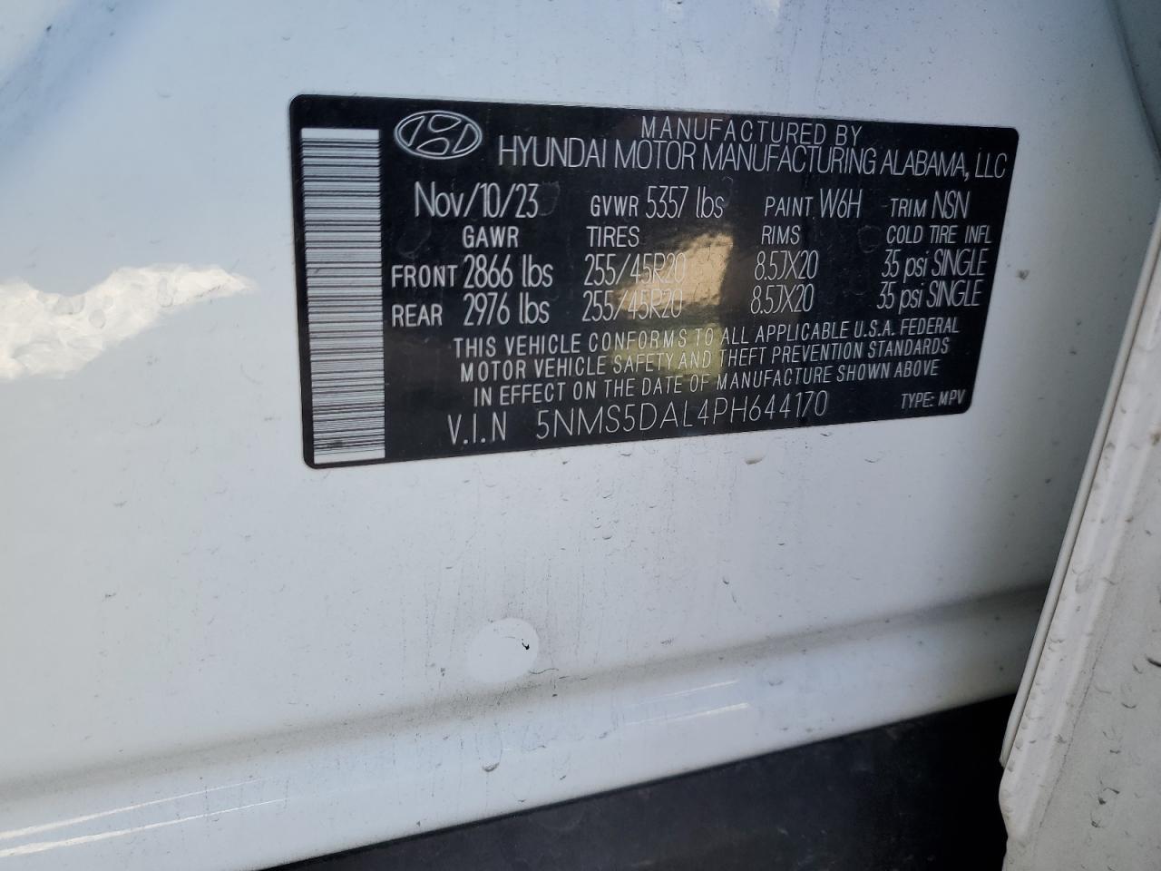 2023 Hyundai Santa Fe Calligraphy VIN: 5NMS5DAL4PH644170 Lot: 81694475