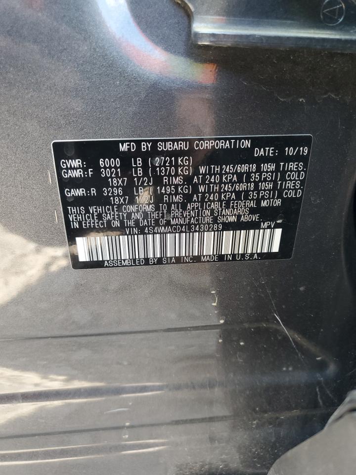 2020 Subaru Ascent Premium VIN: 4S4WMACD4L3430289 Lot: 71948115