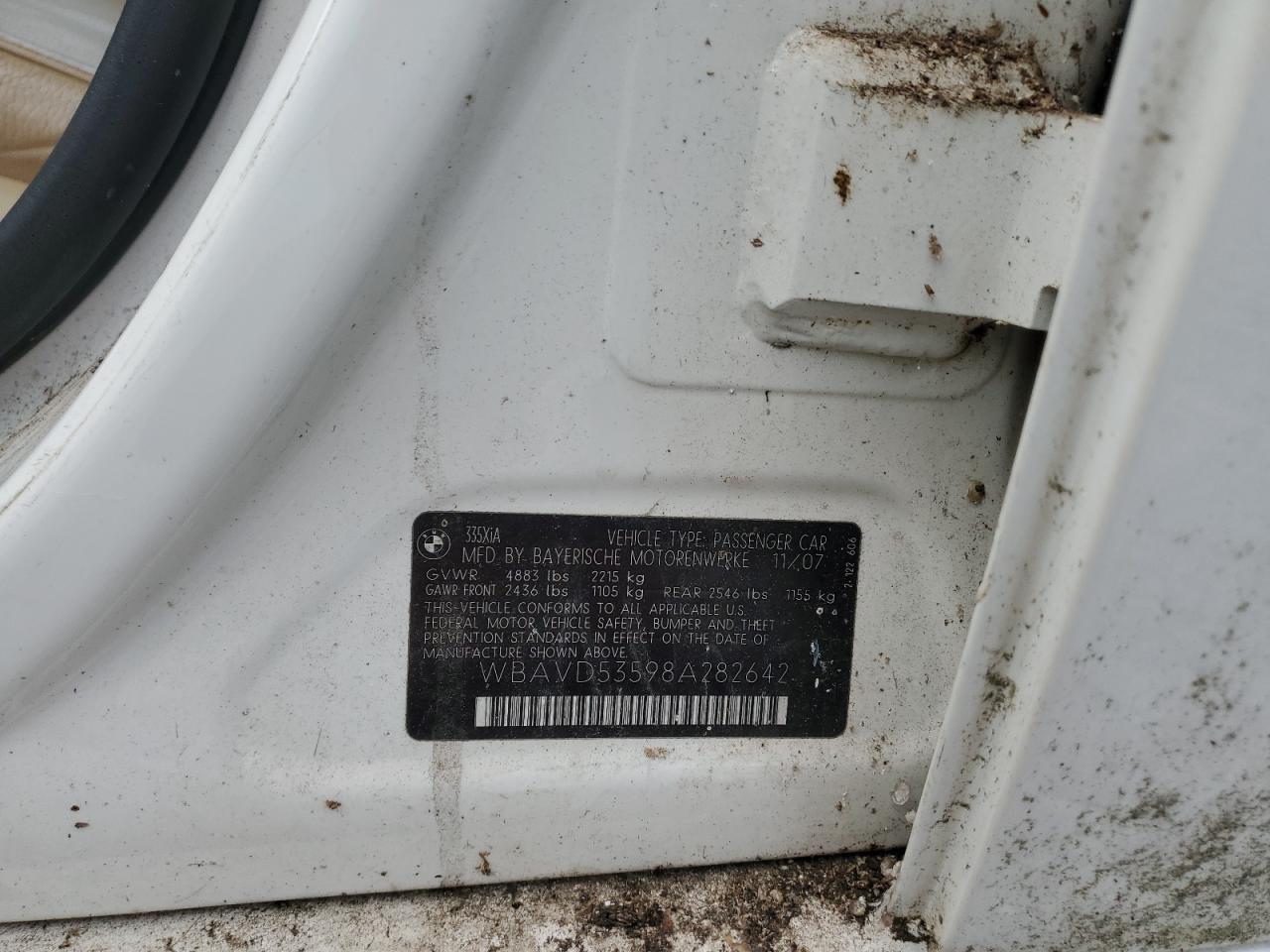 2008 BMW 335 Xi VIN: WBAVD53598A282642 Lot: 71390115