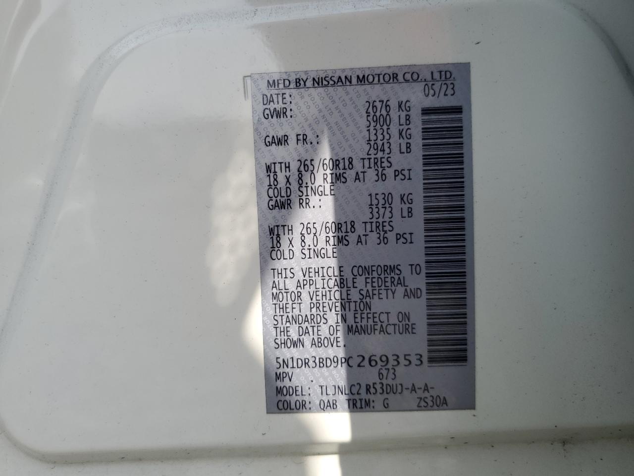 2023 Nissan Pathfinder Sv VIN: 5N1DR3BD9PC269353 Lot: 83755255