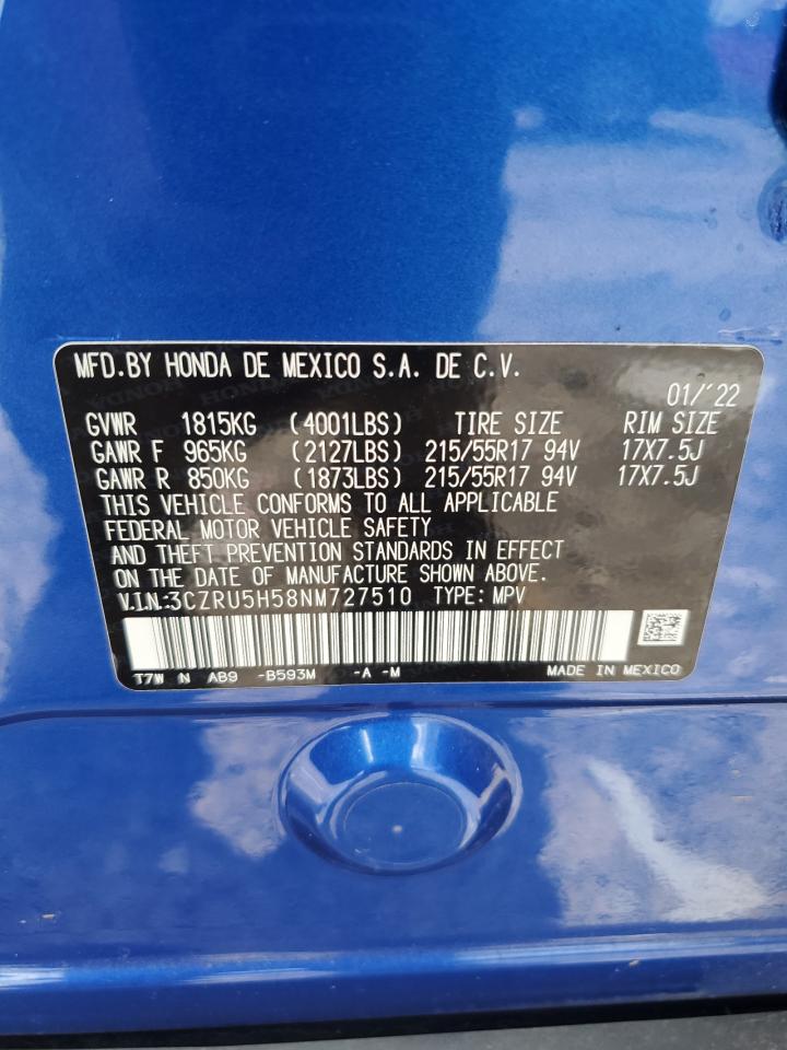 2022 Honda Hr-V Ex VIN: 3CZRU5H58NM727510 Lot: 72065815