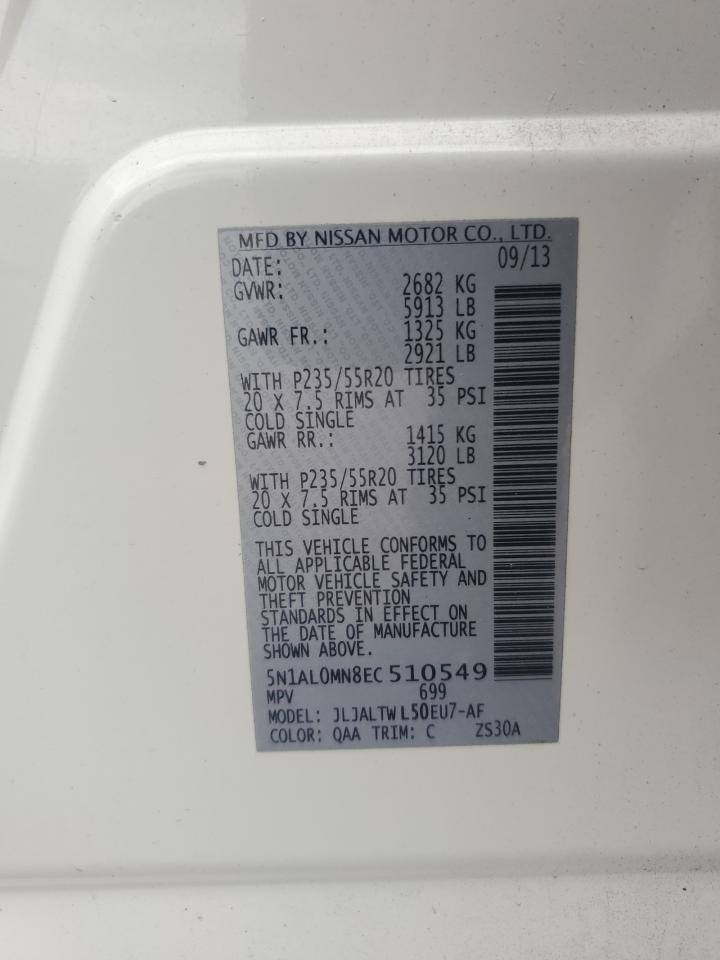 2014 Infiniti Qx60 VIN: 5N1AL0MN8EC510549 Lot: 81265725