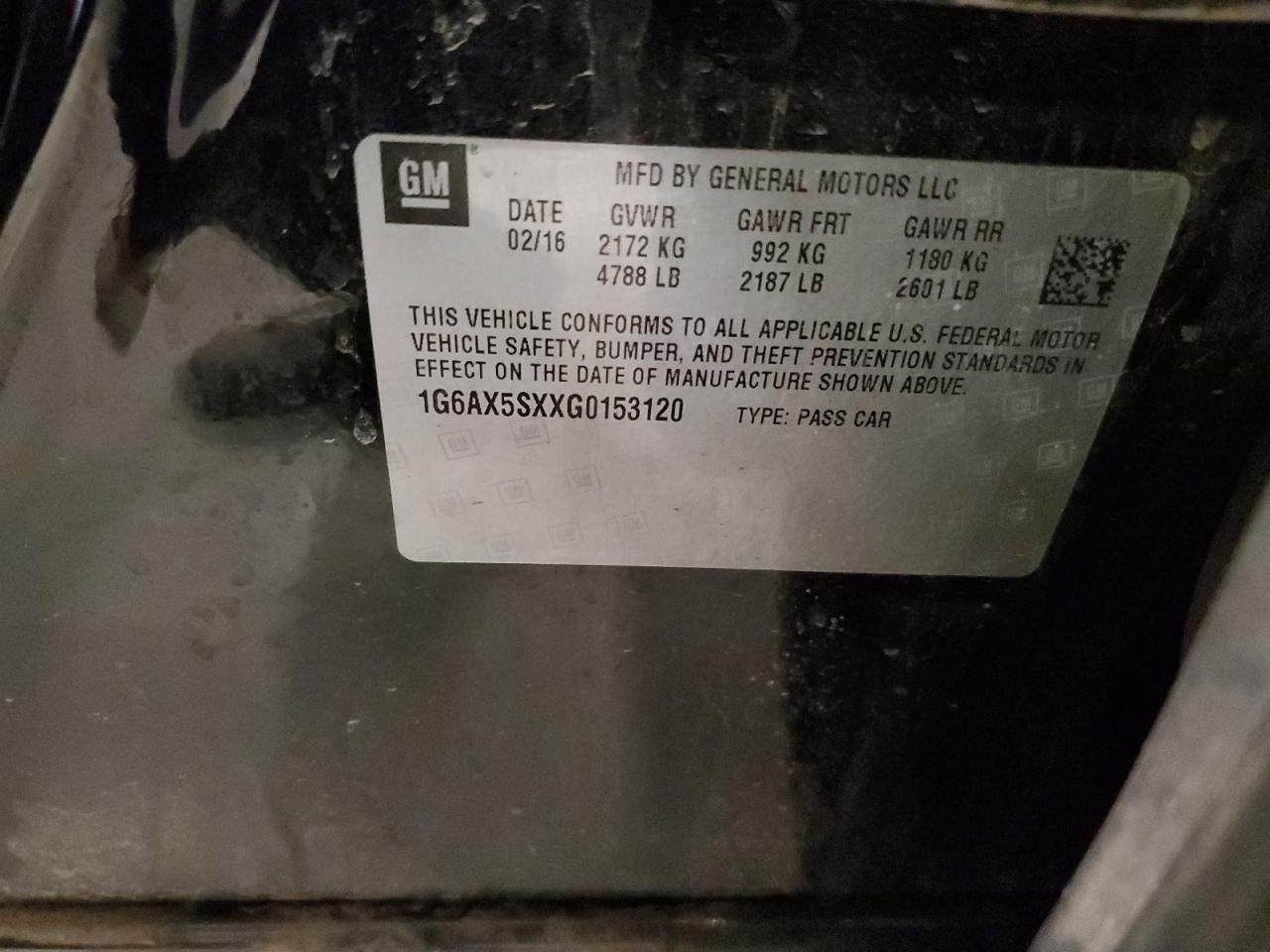 2016 Cadillac Cts Luxury Collection VIN: 1G6AX5SXXG0153120 Lot: 71687175