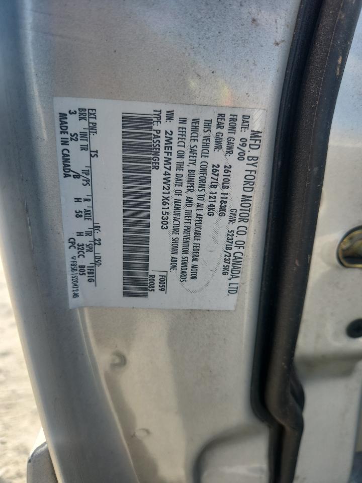 2001 Mercury Grand Marquis Gs VIN: 2MEFM74W21X615303 Lot: 81623755