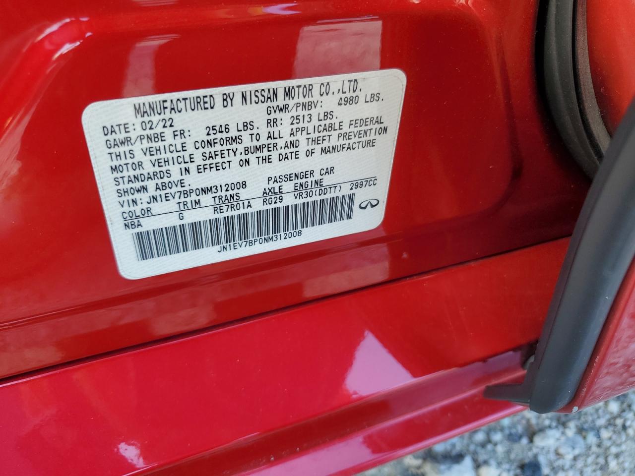 2022 Infiniti Q50 Luxe VIN: JN1EV7BP0NM312008 Lot: 81028805