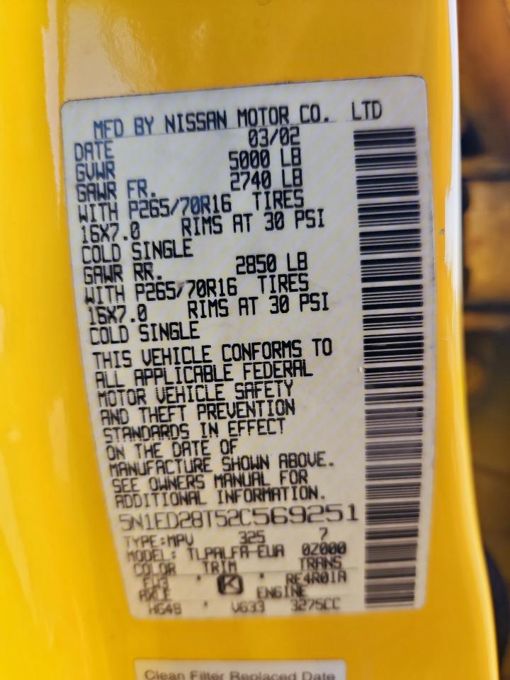 2002 Nissan Xterra Xe VIN: 5N1ED28T52C569251 Lot: 80351445