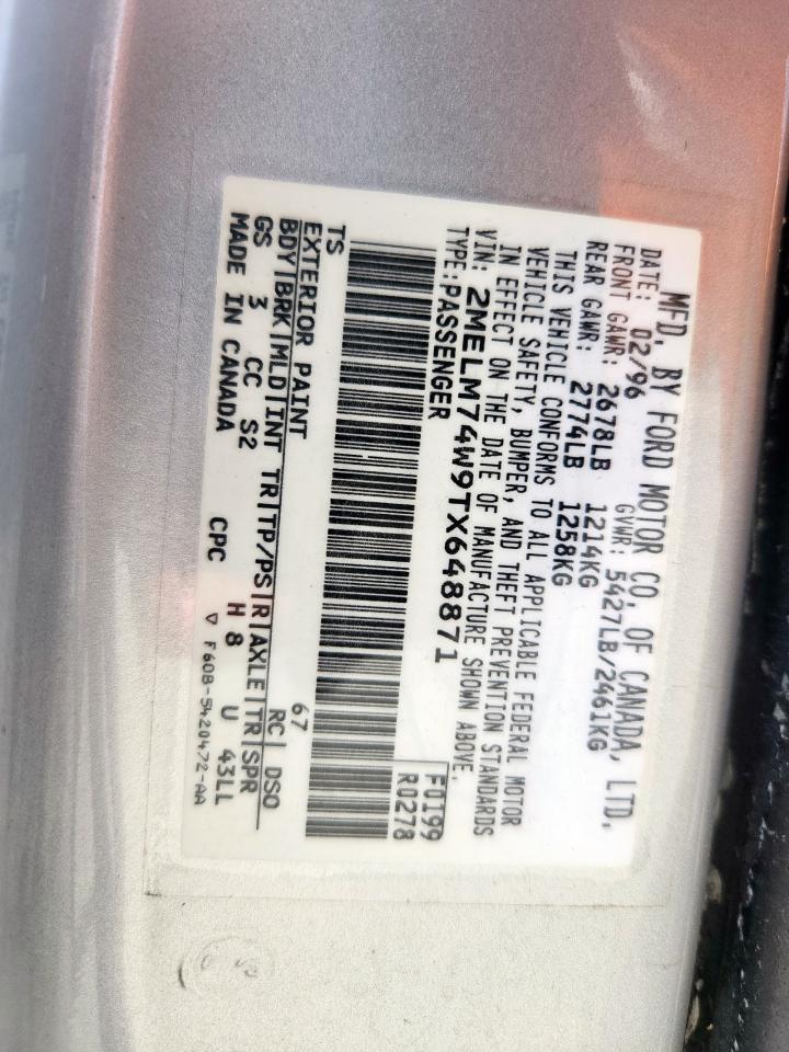 1996 Mercury Grand Marquis Gs VIN: 2MELM74W9TX648871 Lot: 80891275