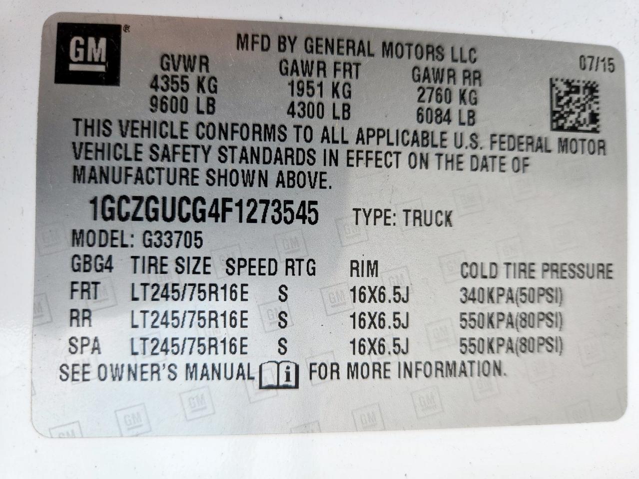 2015 Chevrolet Express G3500 VIN: 1GCZGUCG4F1273545 Lot: 84006205