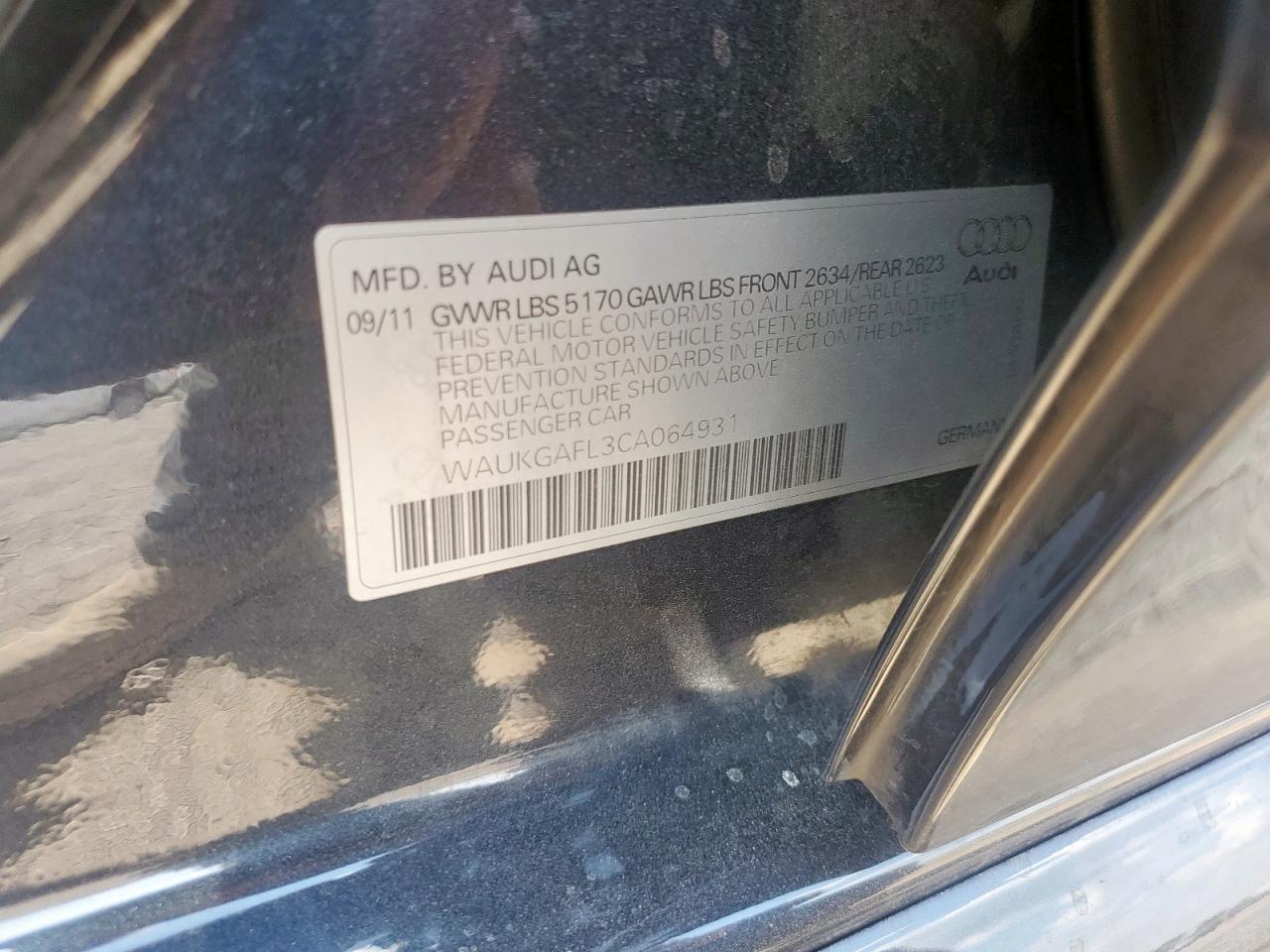 2012 Audi S4 Prestige VIN: WAUKGAFL3CA064931 Lot: 81084785