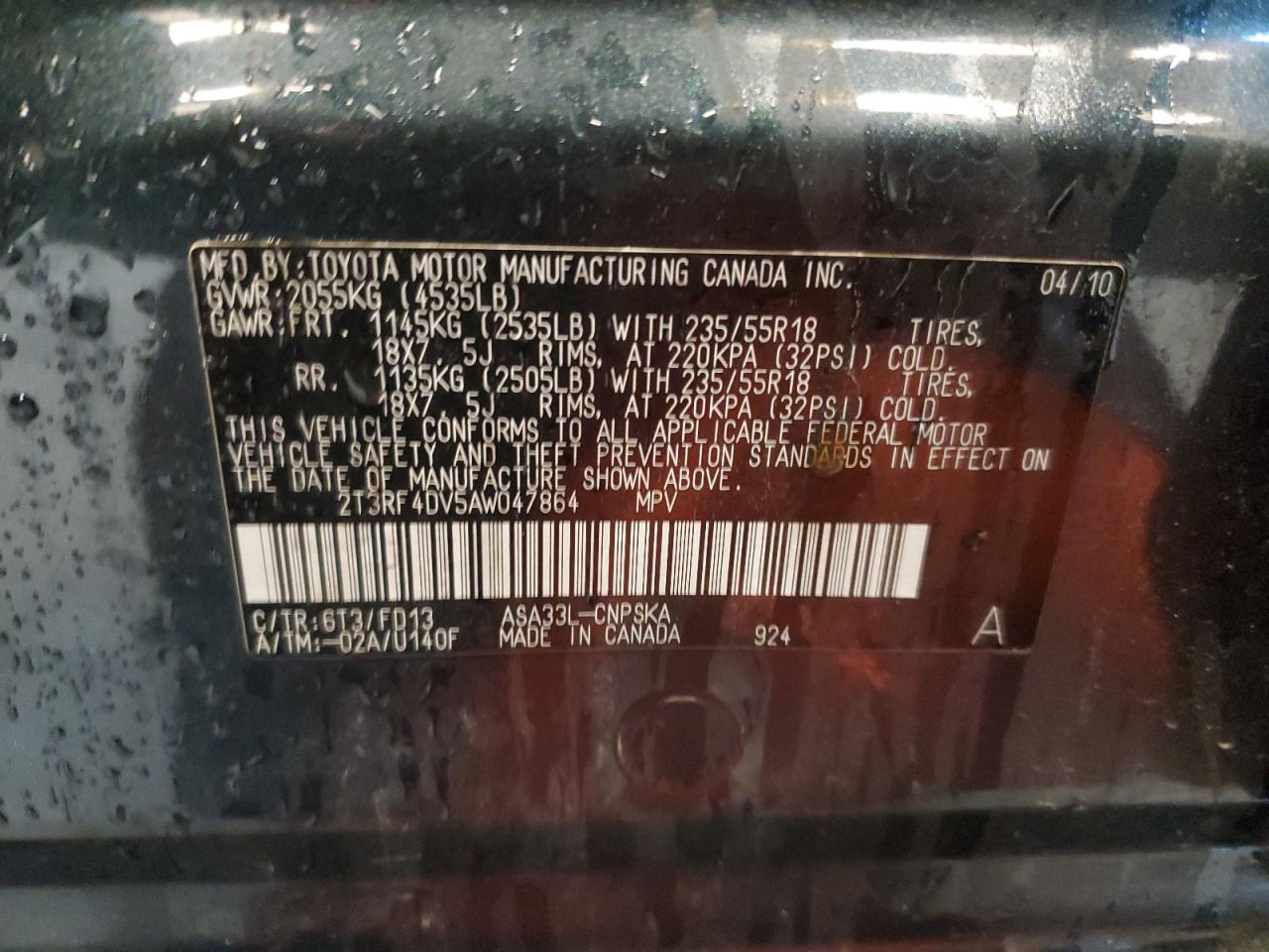 2010 Toyota Rav4 Sport VIN: 2T3RF4DV5AW047864 Lot: 83967785