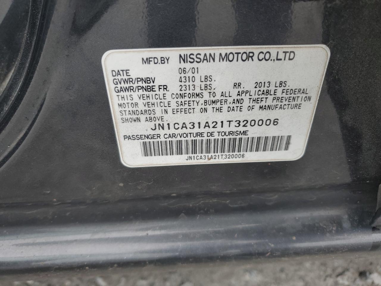 2001 Nissan Maxima Gxe VIN: JN1CA31A21T320006 Lot: 81894045