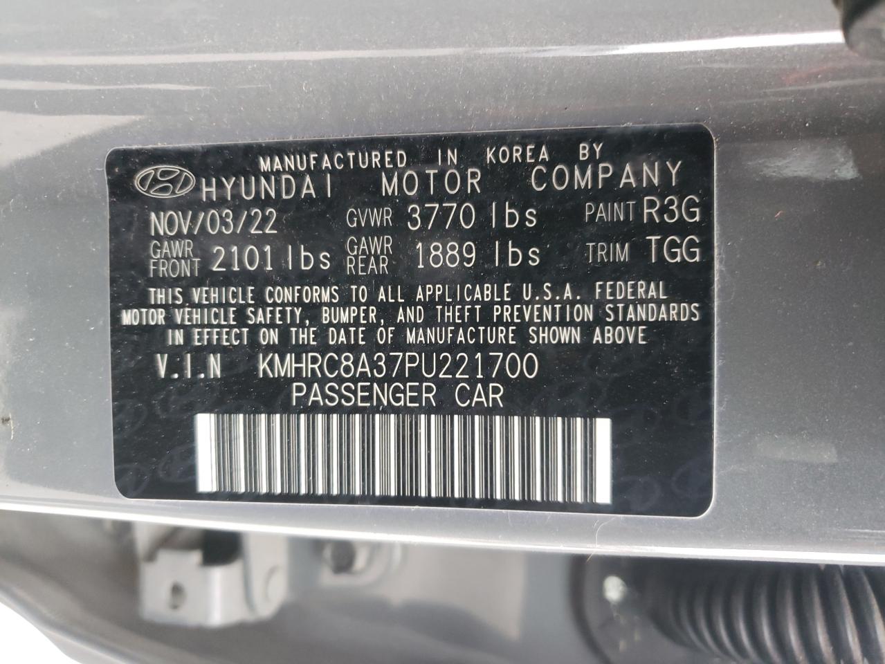 2023 Hyundai Venue Sel VIN: KMHRC8A37PU221700 Lot: 81960795