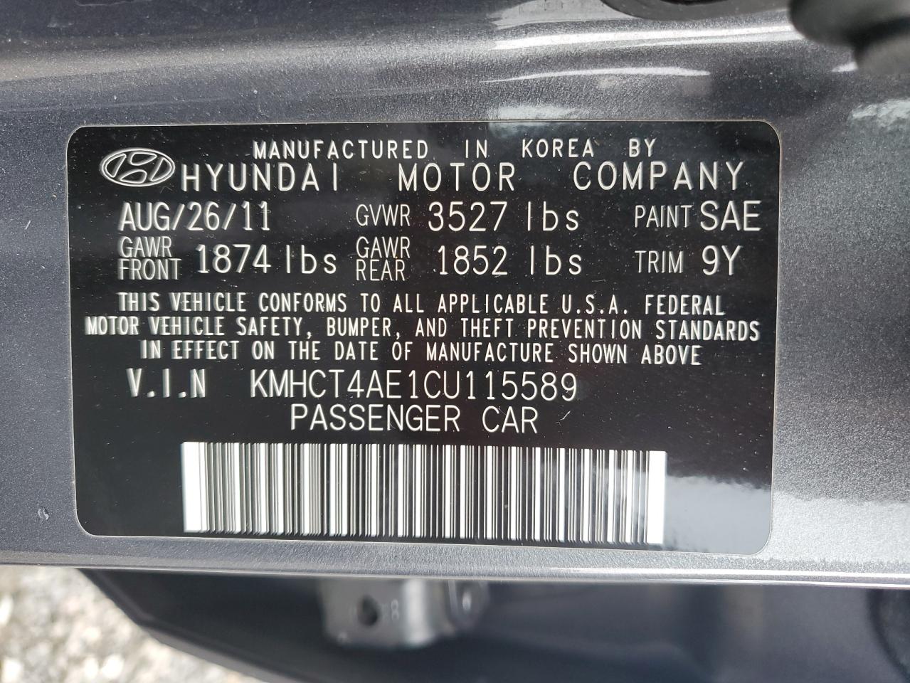 2012 Hyundai Accent Gls VIN: KMHCT4AE1CU115589 Lot: 83791665