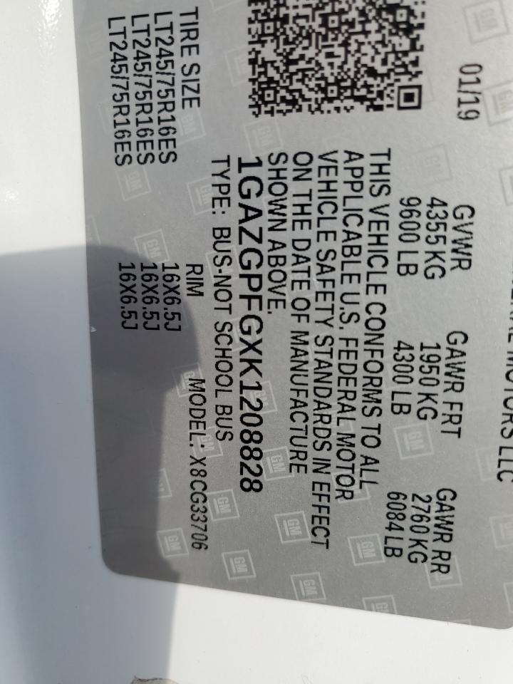 2019 Chevrolet Express G3500 Lt VIN: 1GAZGPFGXK1208828 Lot: 93324705