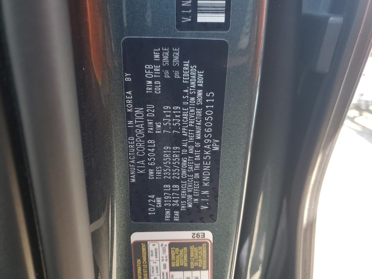 2025 Kia Carnival Sx VIN: KNDNE5KA9S6050115 Lot: 81132795