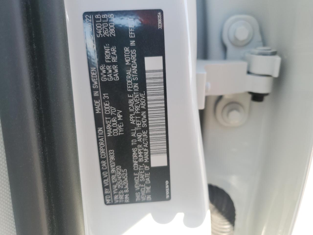 2022 Volvo Xc60 B5 Inscription VIN: YV4L12RL9N1079833 Lot: 80383635