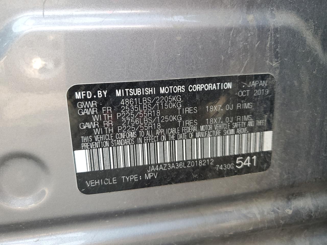 2020 Mitsubishi Outlander Se VIN: JA4AZ3A36LZ018212 Lot: 71857685