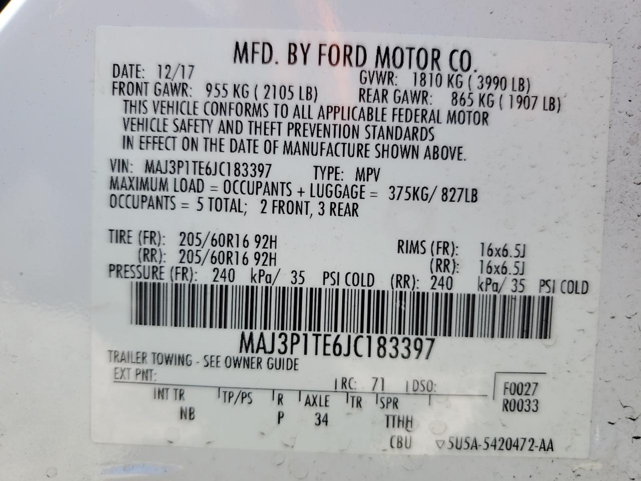 2018 Ford Ecosport Se VIN: MAJ3P1TE6JC183397 Lot: 80377905