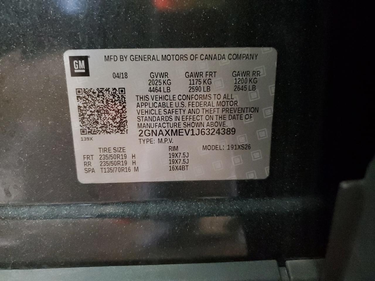 2018 Chevrolet Equinox Premier VIN: 2GNAXMEV1J6324389 Lot: 81893305