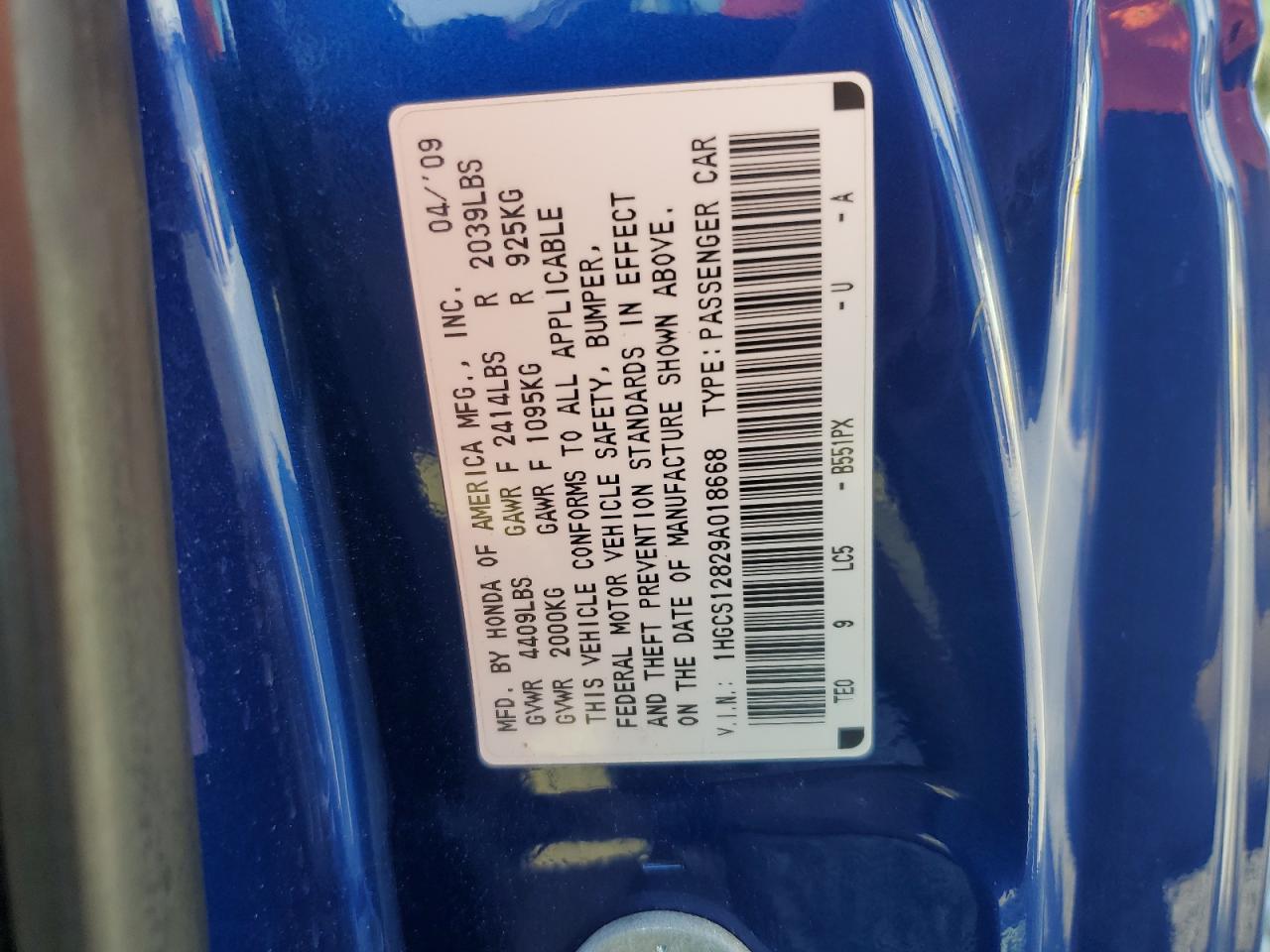 2009 Honda Accord Exl VIN: 1HGCS12829A018668 Lot: 81654175