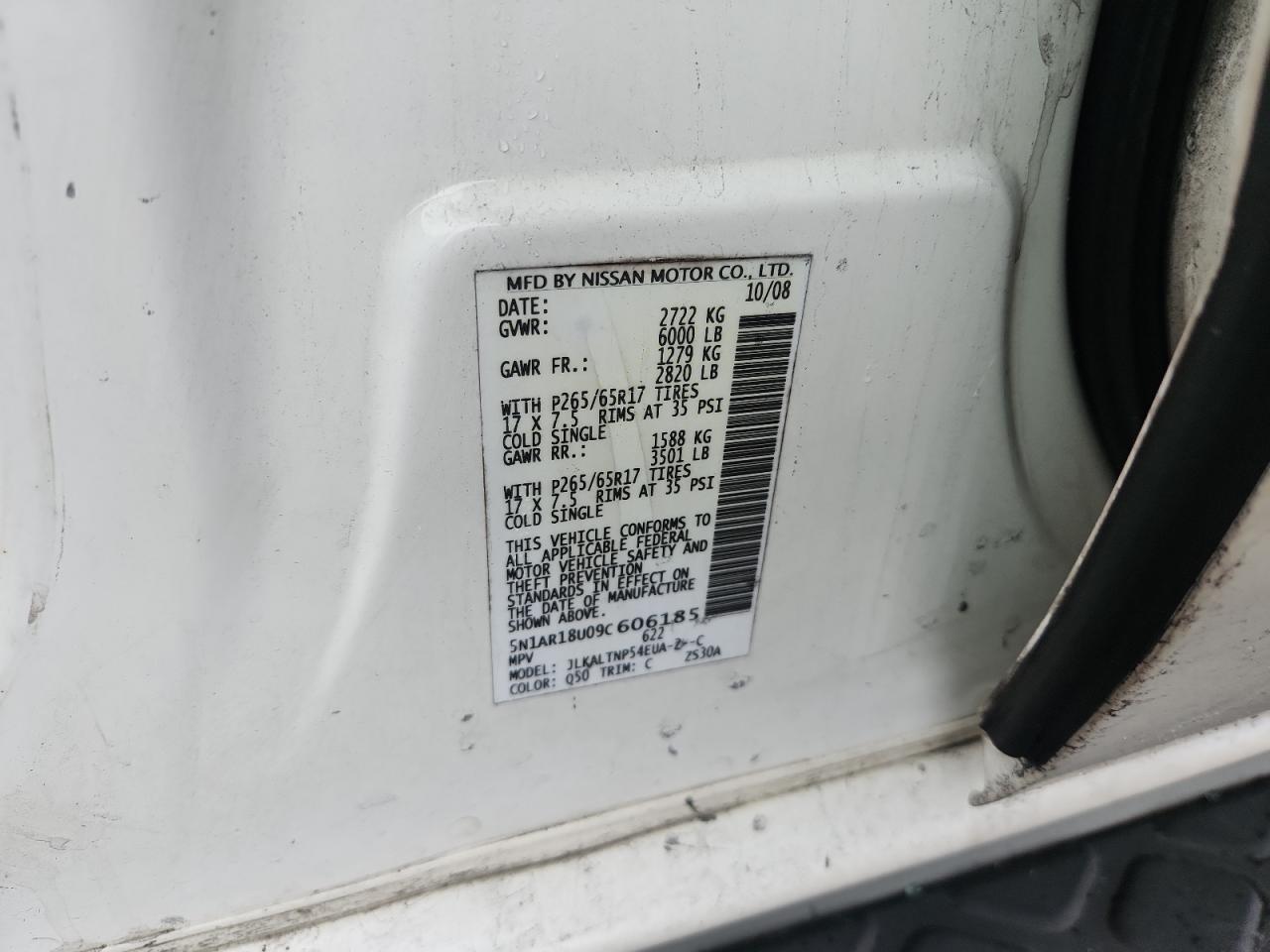 2009 Nissan Pathfinder S VIN: 5N1AR18U09C606185 Lot: 81783495