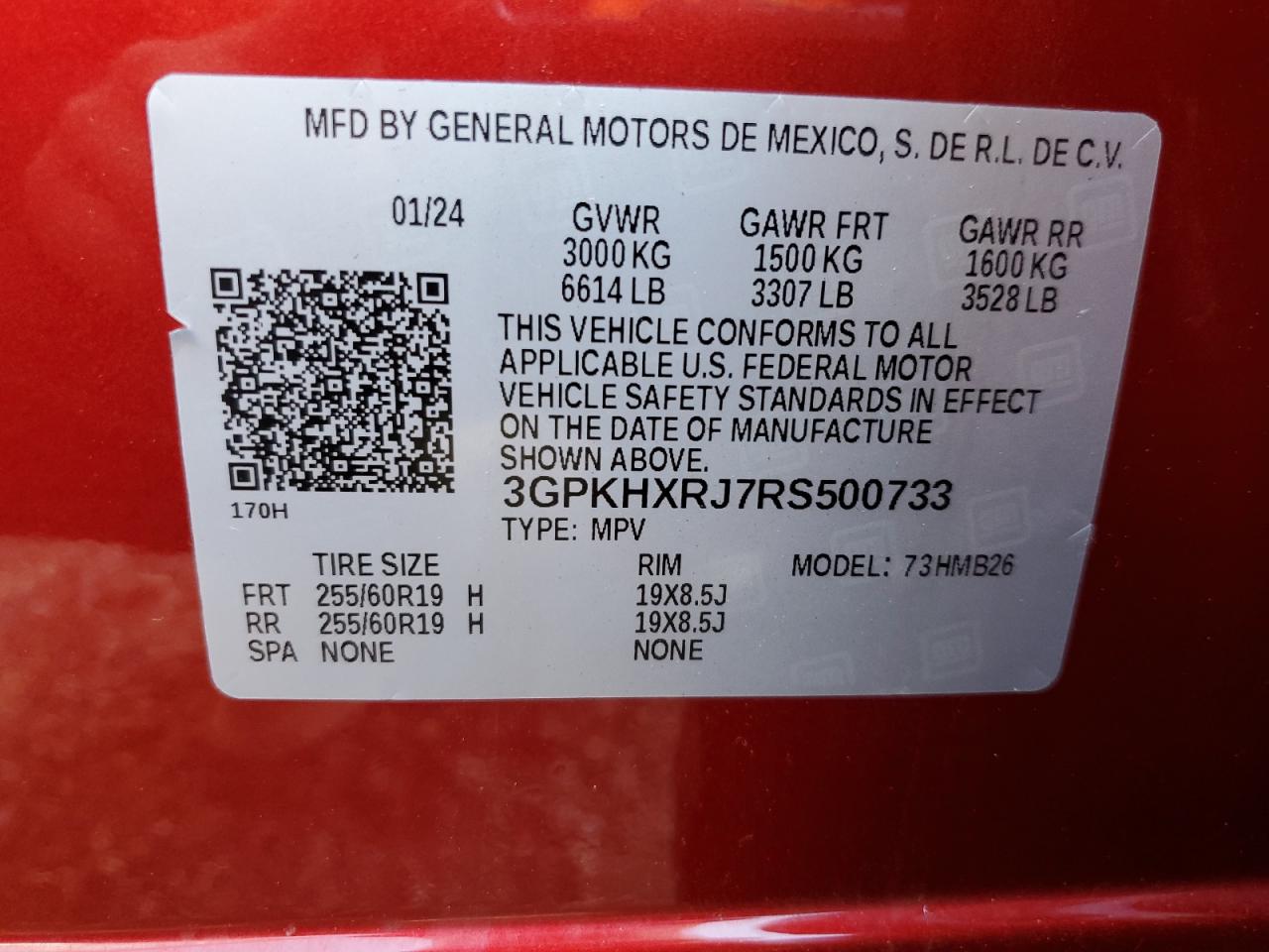 2024 Honda Prologue Tour VIN: 3GPKHXRJ7RS500733 Lot: 70908055