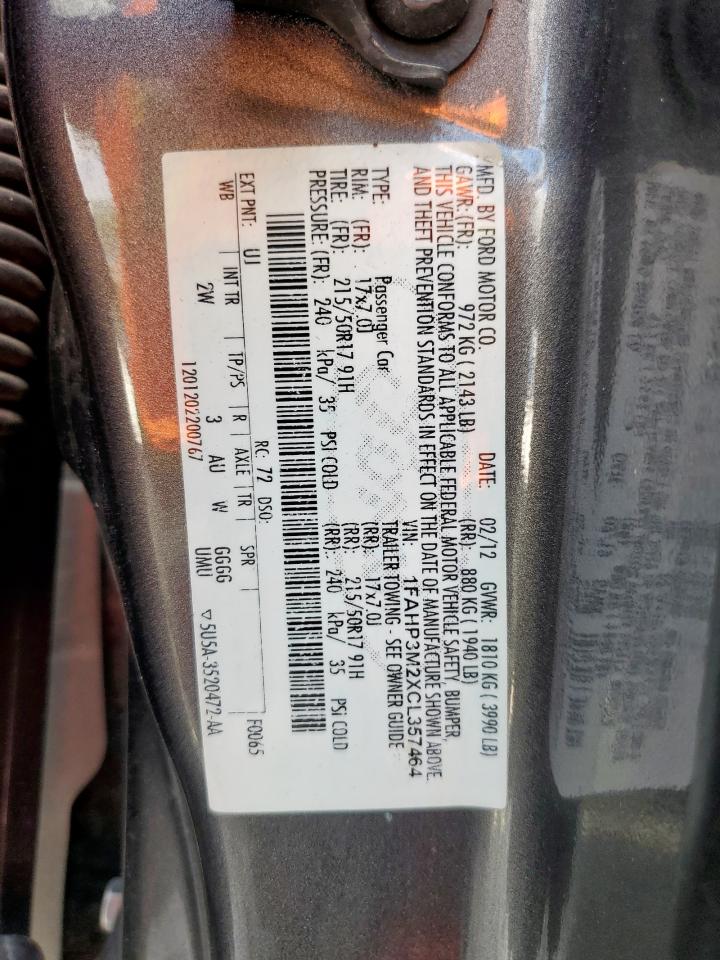 2012 Ford Focus Sel VIN: 1FAHP3M2XCL357464 Lot: 80132995