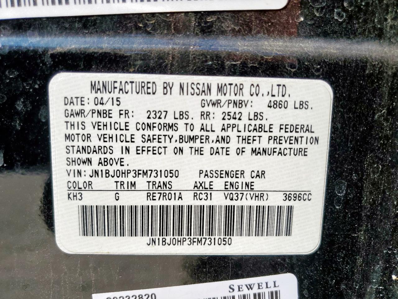 2015 Infiniti Qx50 VIN: JN1BJ0HP3FM731050 Lot: 83759905