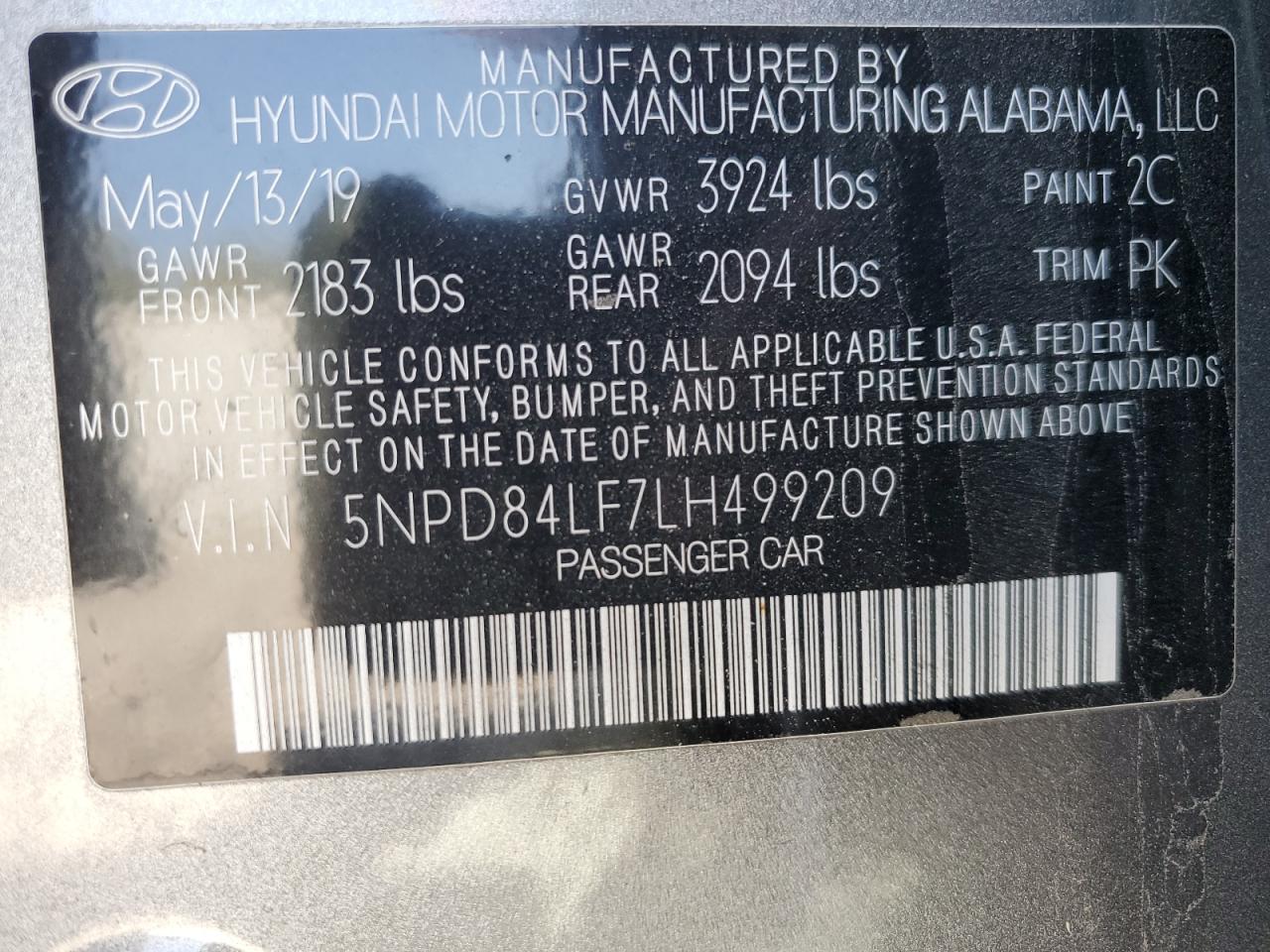 2020 Hyundai Elantra Sel VIN: 5NPD84LF7LH499209 Lot: 81133655