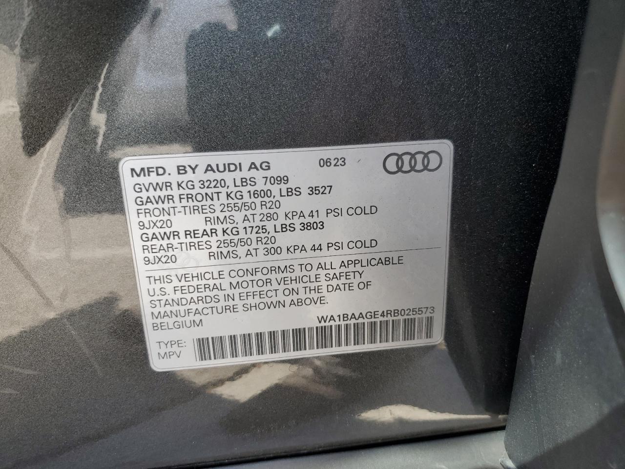 2024 Audi Q8 E-Tron Sportback Premium VIN: WA1BAAGE4RB025573 Lot: 71913765