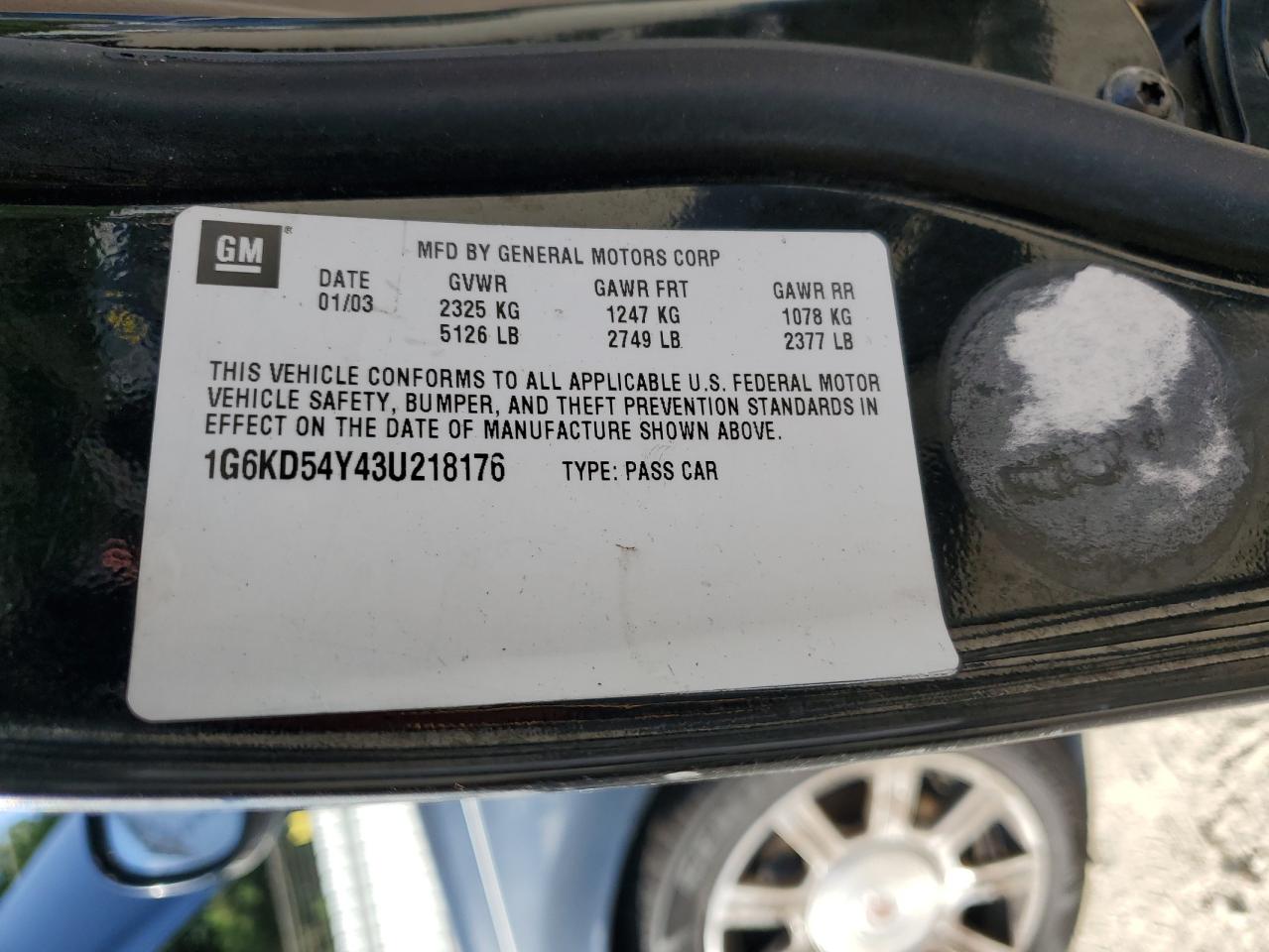 2003 Cadillac Deville VIN: 1G6KD54Y43U218176 Lot: 83851875