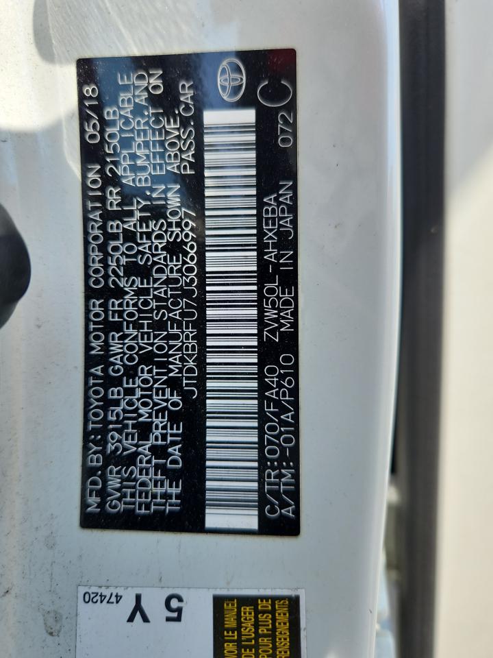 2018 Toyota Prius VIN: JTDKBRFU7J3066997 Lot: 71648225