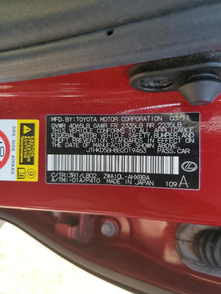 2011 Lexus Ct 200 VIN: JTHKD5BH8B2019463 Lot: 80846375