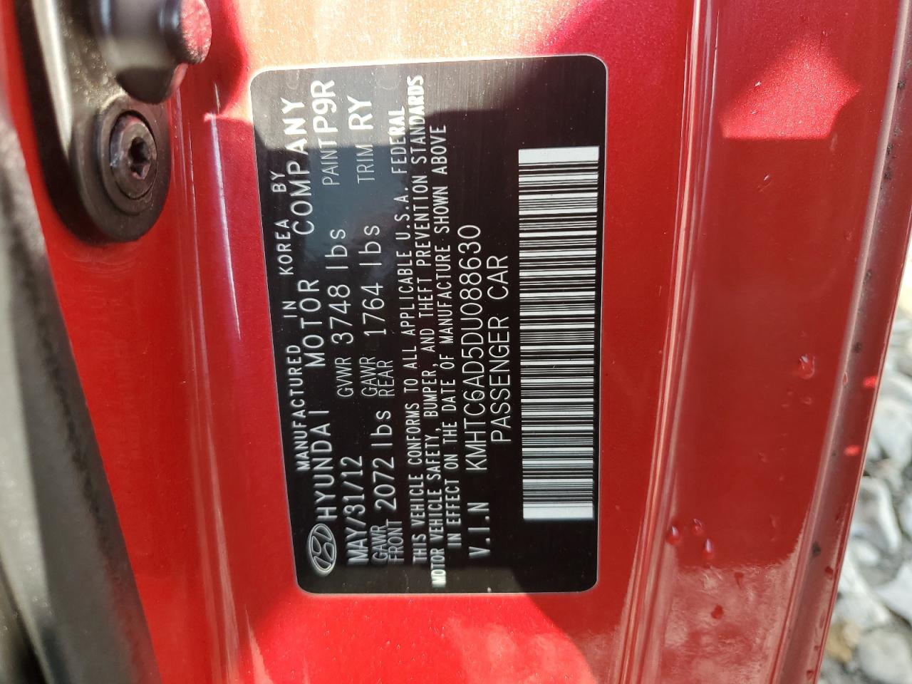 2013 Hyundai Veloster VIN: KMHTC6AD5DU088630 Lot: 80093115