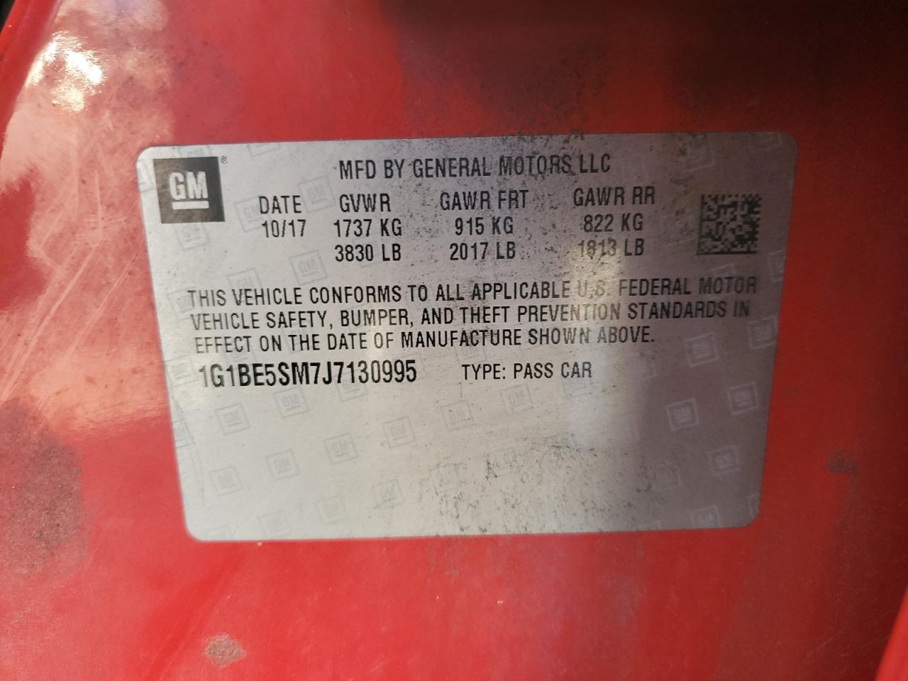 2018 Chevrolet Cruze Lt VIN: 1G1BE5SM7J7130995 Lot: 84360265