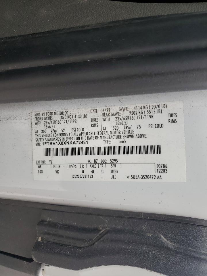 2022 Ford Transit T-250 VIN: 1FTBR1X8XNKA72481 Lot: 81502665