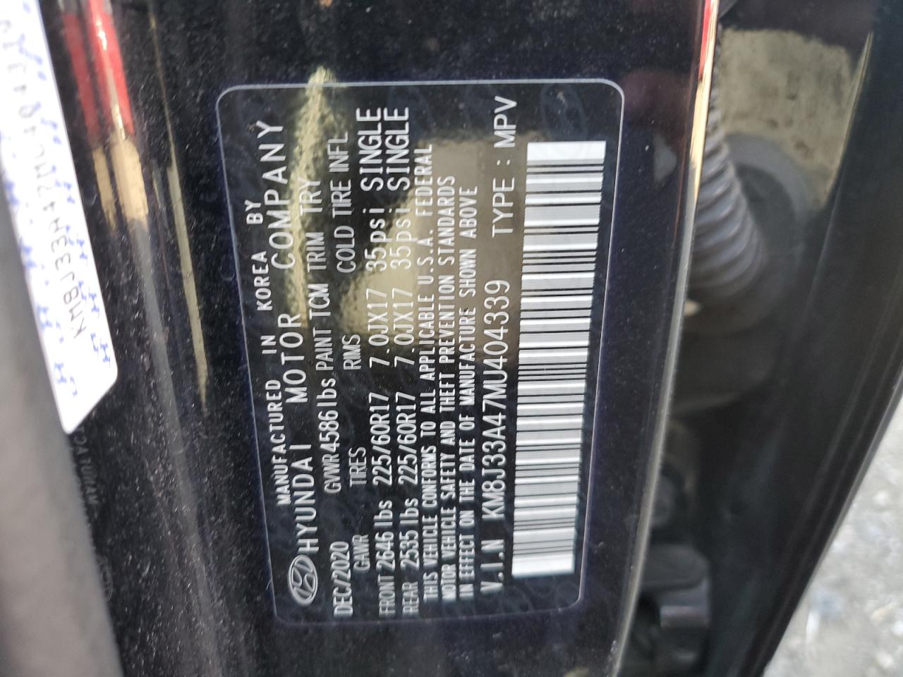 2021 Hyundai Tucson Limited VIN: KM8J33A47MU404339 Lot: 80965225