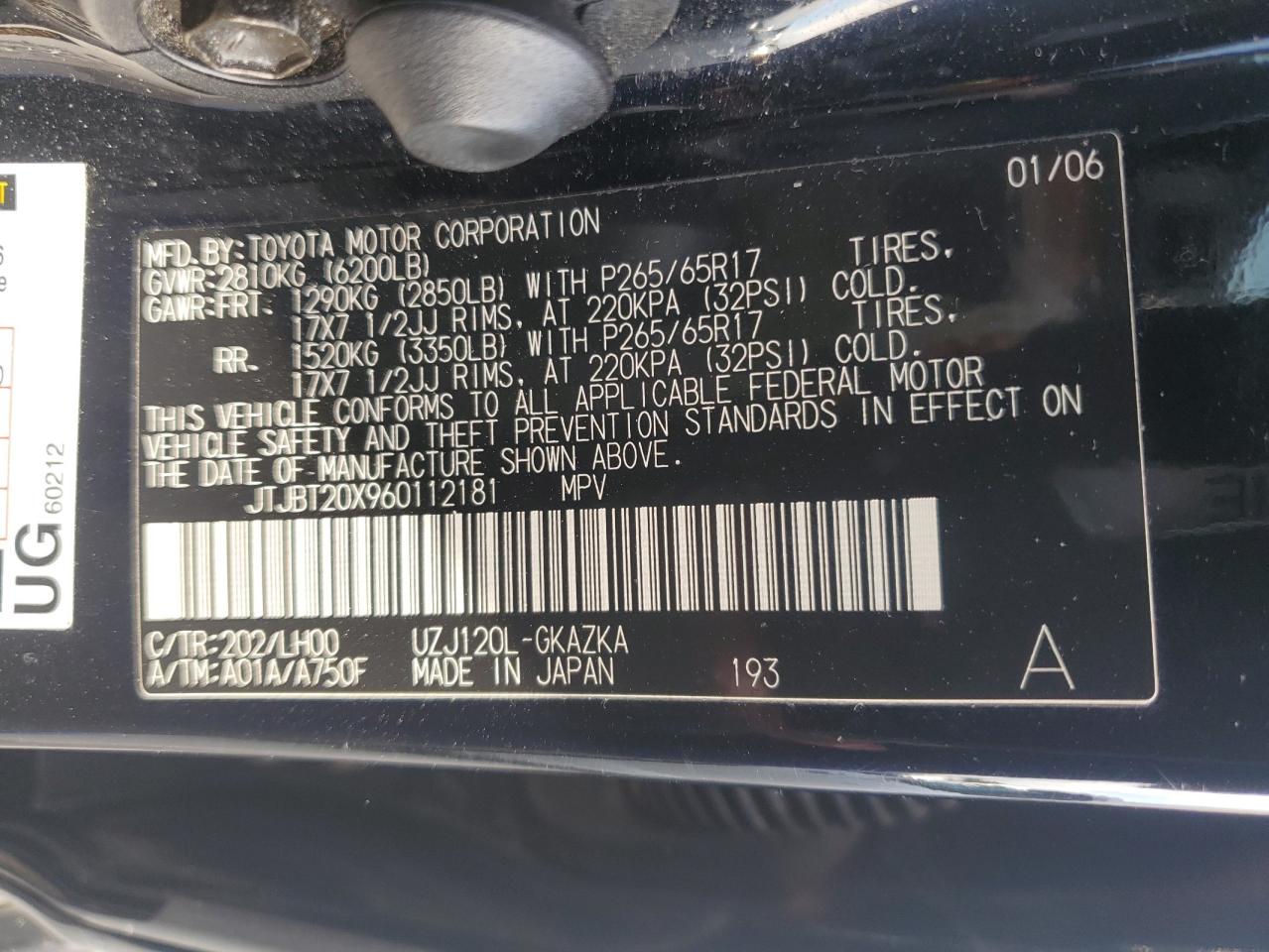 2006 Lexus Gx 470 VIN: JTJBT20X960112181 Lot: 81455765