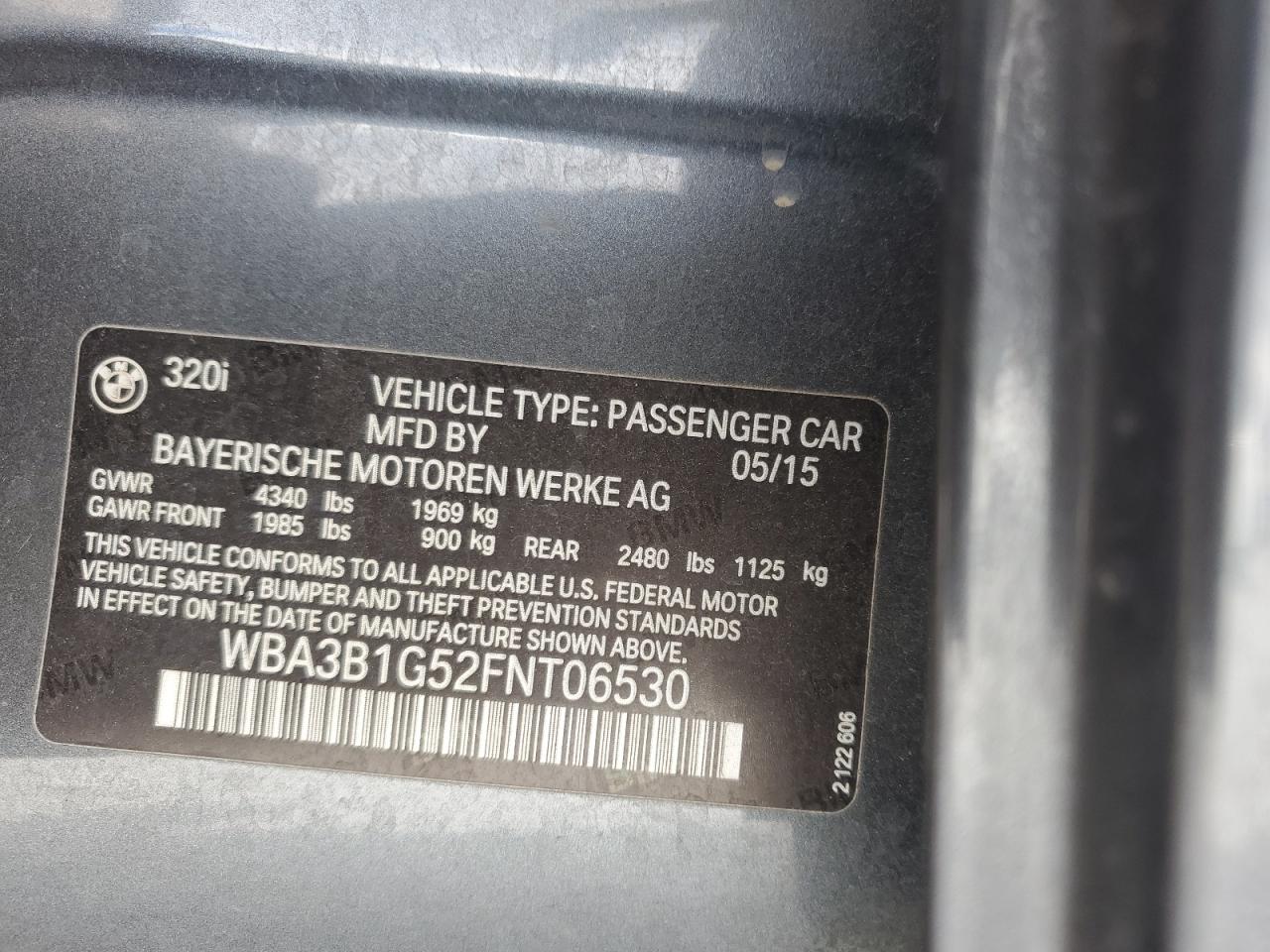 2015 BMW 320 I VIN: WBA3B1G52FNT06530 Lot: 84474875