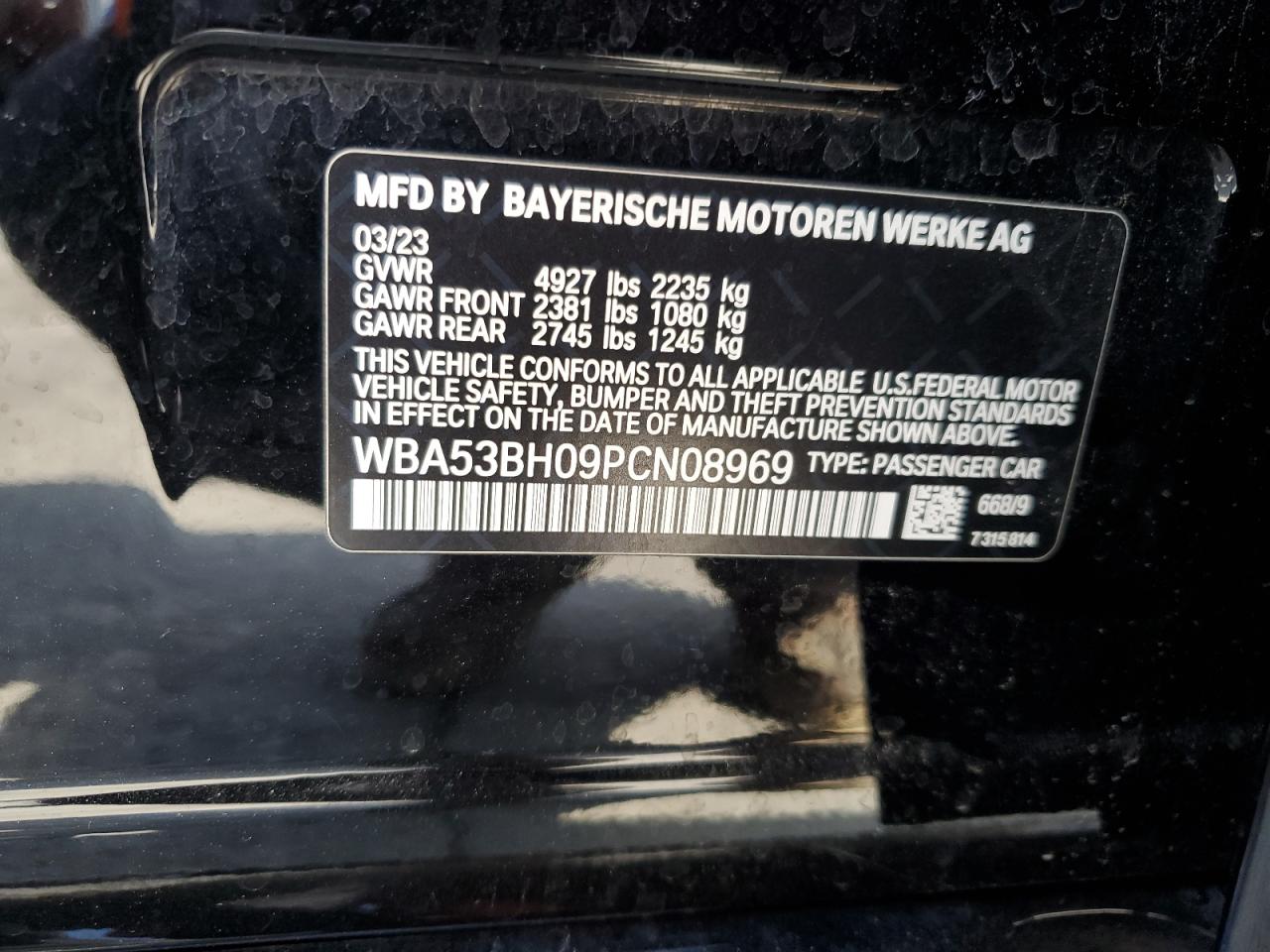 2023 BMW 530 I VIN: WBA53BH09PCN08969 Lot: 80356365