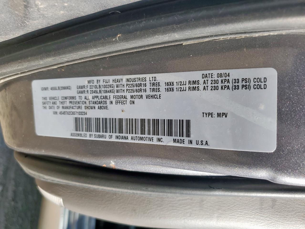 2005 Subaru Baja Sport VIN: 4S4BT62C657103234 Lot: 80186345