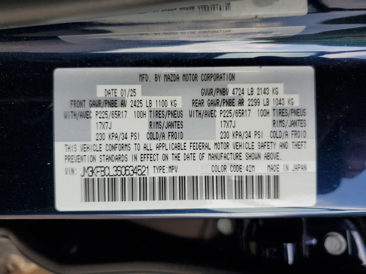 2025 Mazda Cx-5 Preferred VIN: JM3KFBCL3S0634521 Lot: 80734935