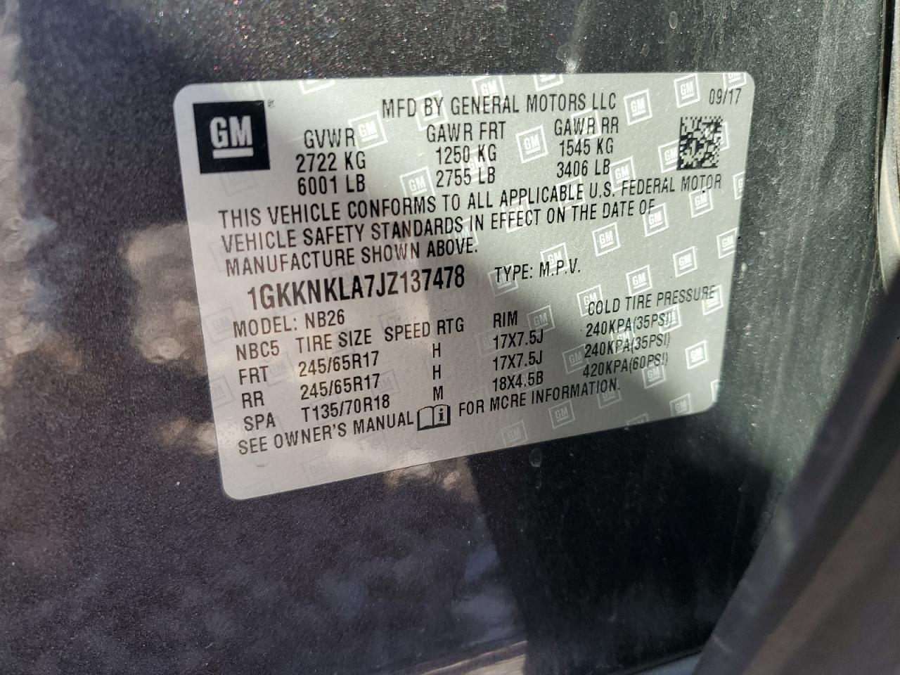 2018 GMC Acadia Sle VIN: 1GKKNKLA7JZ137478 Lot: 84402245