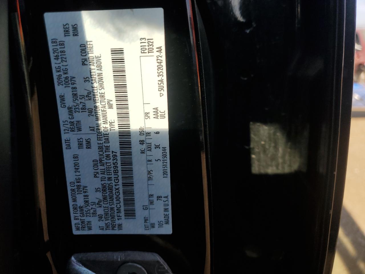 2016 Ford Escape Se VIN: 1FMCU0GX1GUB95397 Lot: 81312025