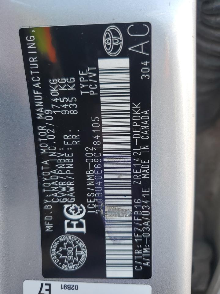 2009 Toyota Corolla Base VIN: 2T1BU40E69C184105 Lot: 83833115