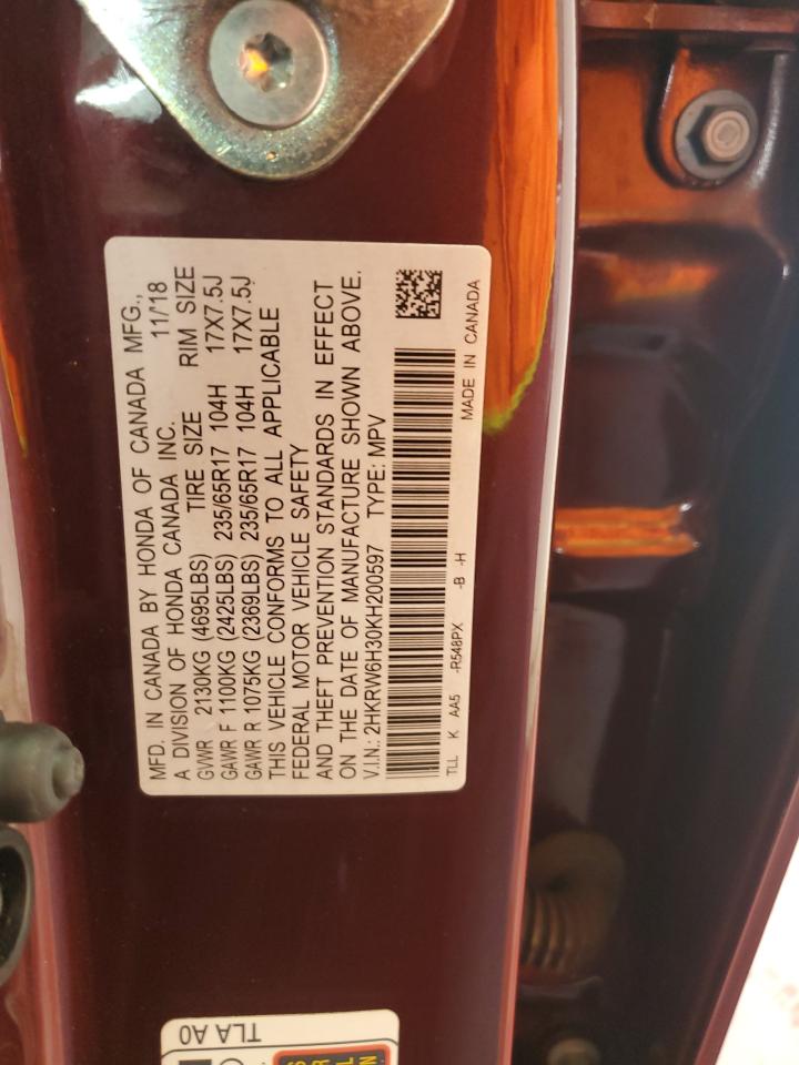 2019 Honda Cr-V Lx VIN: 2HKRW6H30KH200597 Lot: 81609705