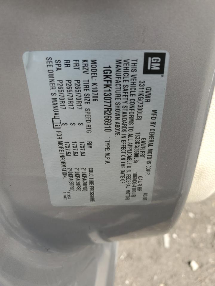 2007 GMC Yukon VIN: 1GKFK13077R266910 Lot: 83902485