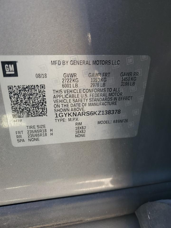 2019 Cadillac Xt5 VIN: 1GYKNARS6KZ138378 Lot: 80621895