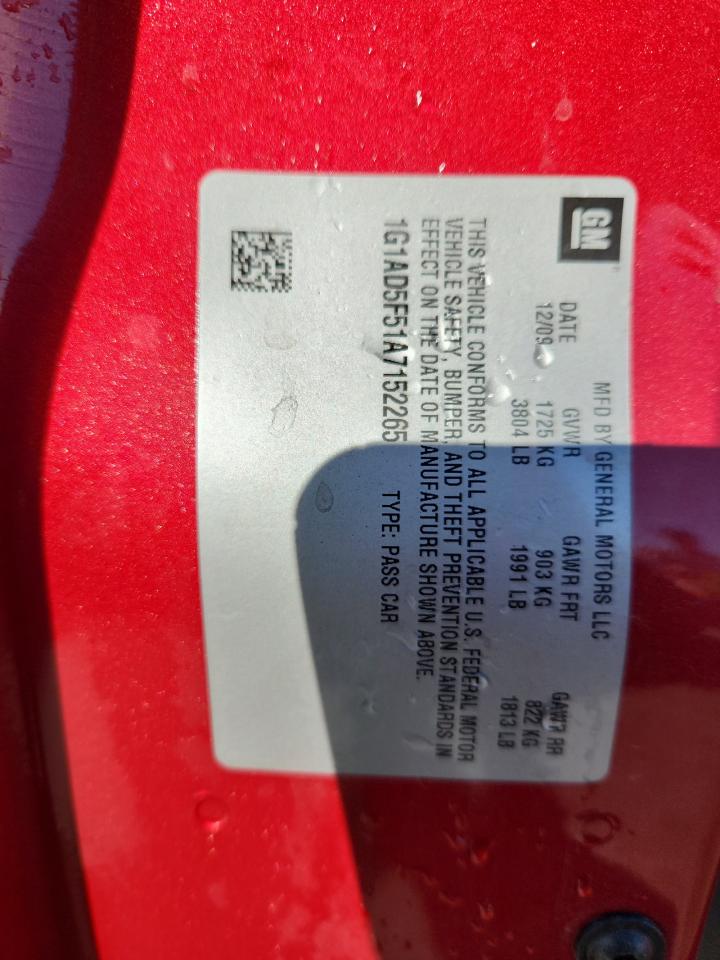 2010 Chevrolet Cobalt 1Lt VIN: 1G1AD5F51A7152265 Lot: 81085005