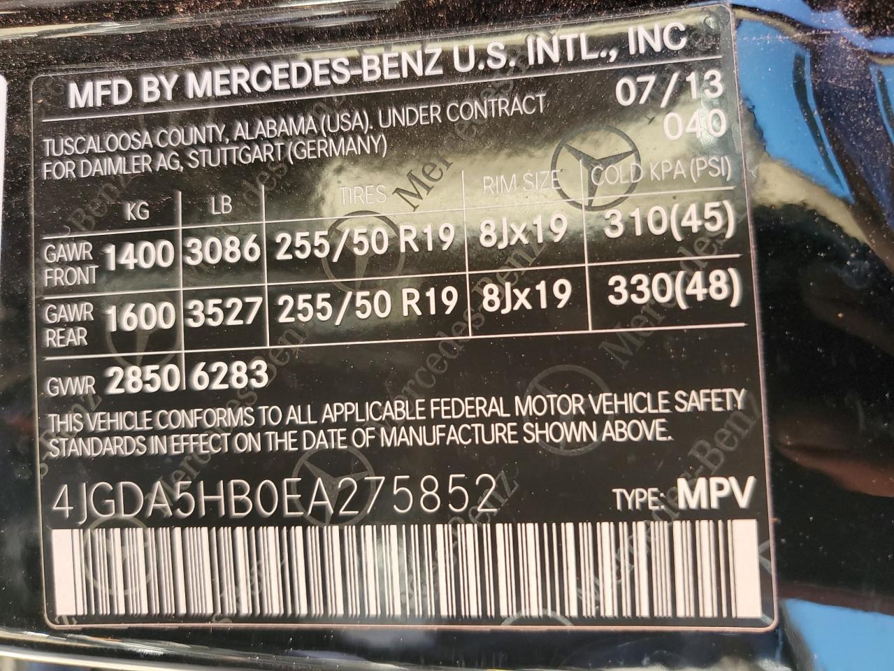 4JGDA5HB0EA275852 2014 Mercedes-Benz Ml 350 4Matic